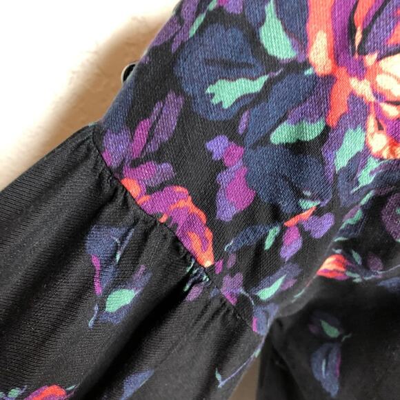 Anthropologie Maeve black pink floral balloon sleeve linen blend top size Medium - Picture 14 of 15